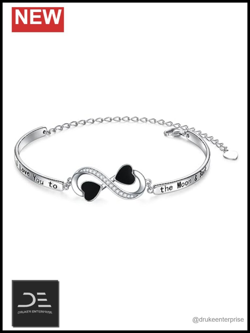 925 Sterling Silver Infinity Bangle Bracelet Engraved Love Message Adjustable